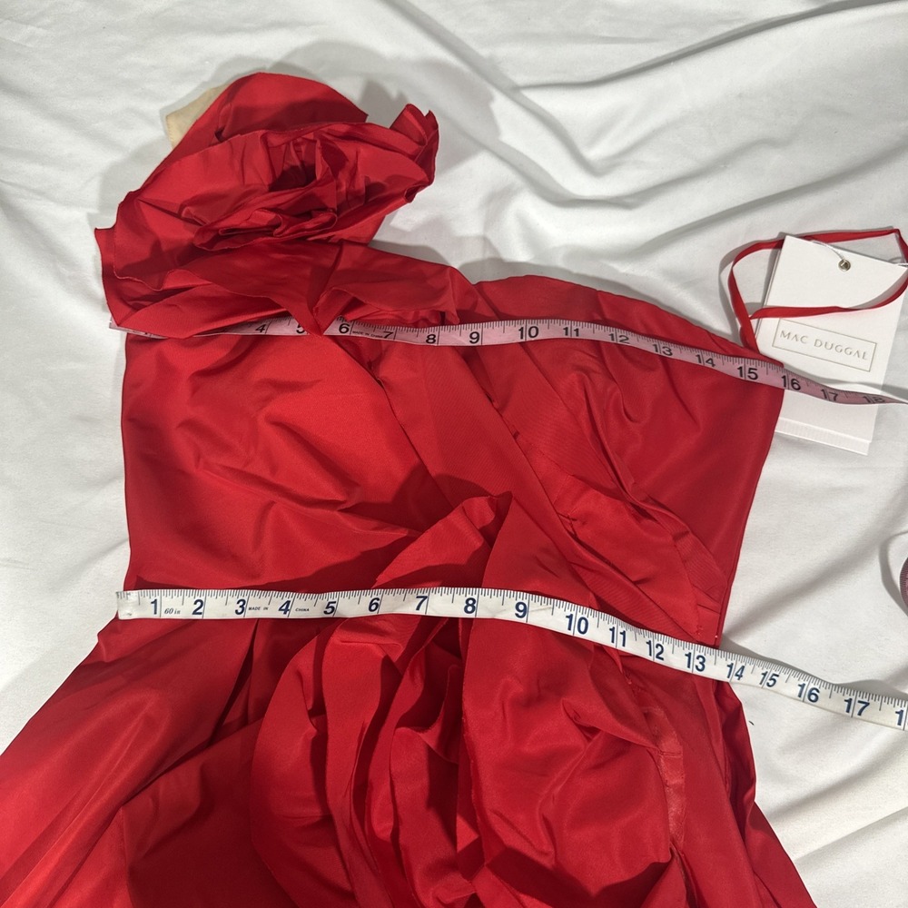 NEW MAC‎ DUGGAL [ 2 ] 11992 ONE SHOULDER Embellished Rosette Ball Gown in Red - Picture 4 of 16